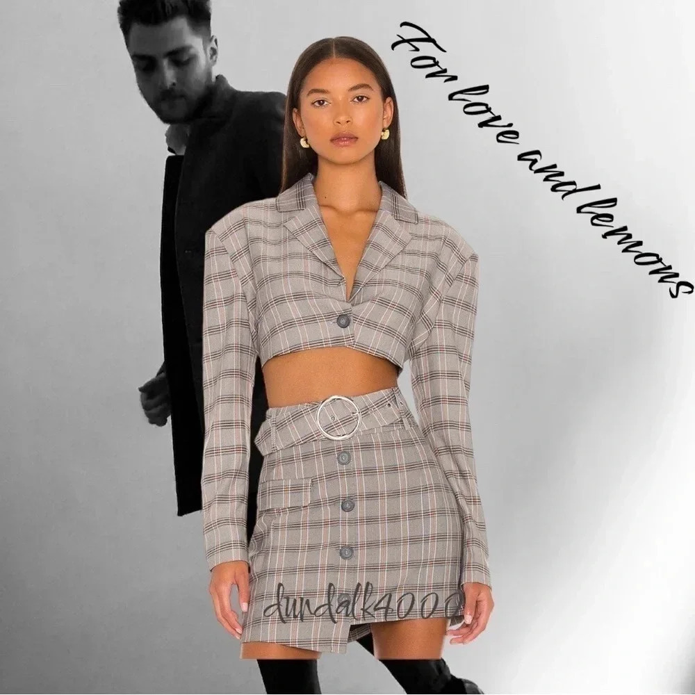NWT For Love & Lemons Kym Crop Blazer in Grey M